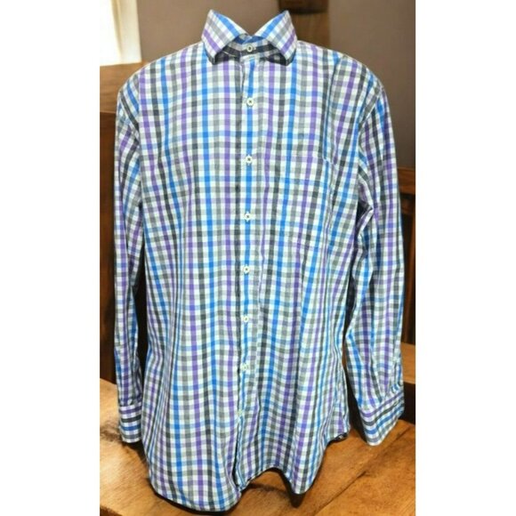 Peter Millar Mens Multicolor Gingham Check Dress Shirt Large - Picture 1 of 6